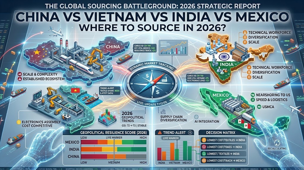 China vs Vietnam vs India vs Mexico — Where to Source in 2026